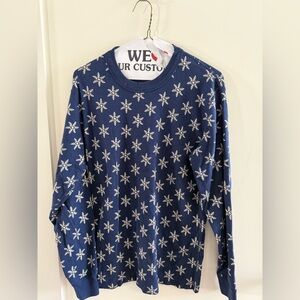 Hanna Andersson Organic Cotton Snowflake Long Sleeve Shirt Blue Winter Graphic M